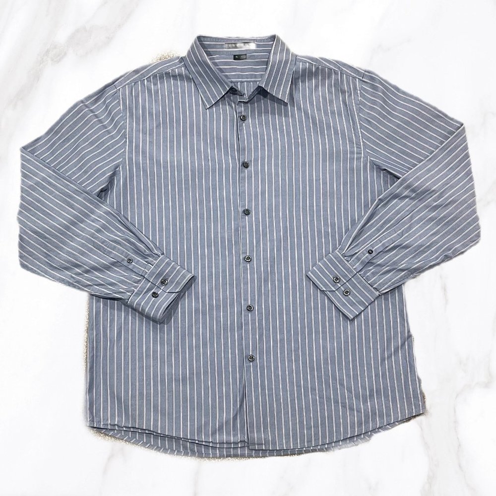 Theory Men's Kale Np Blue Pinstriped 100% Cotton Button Down Shirt, Size XL
